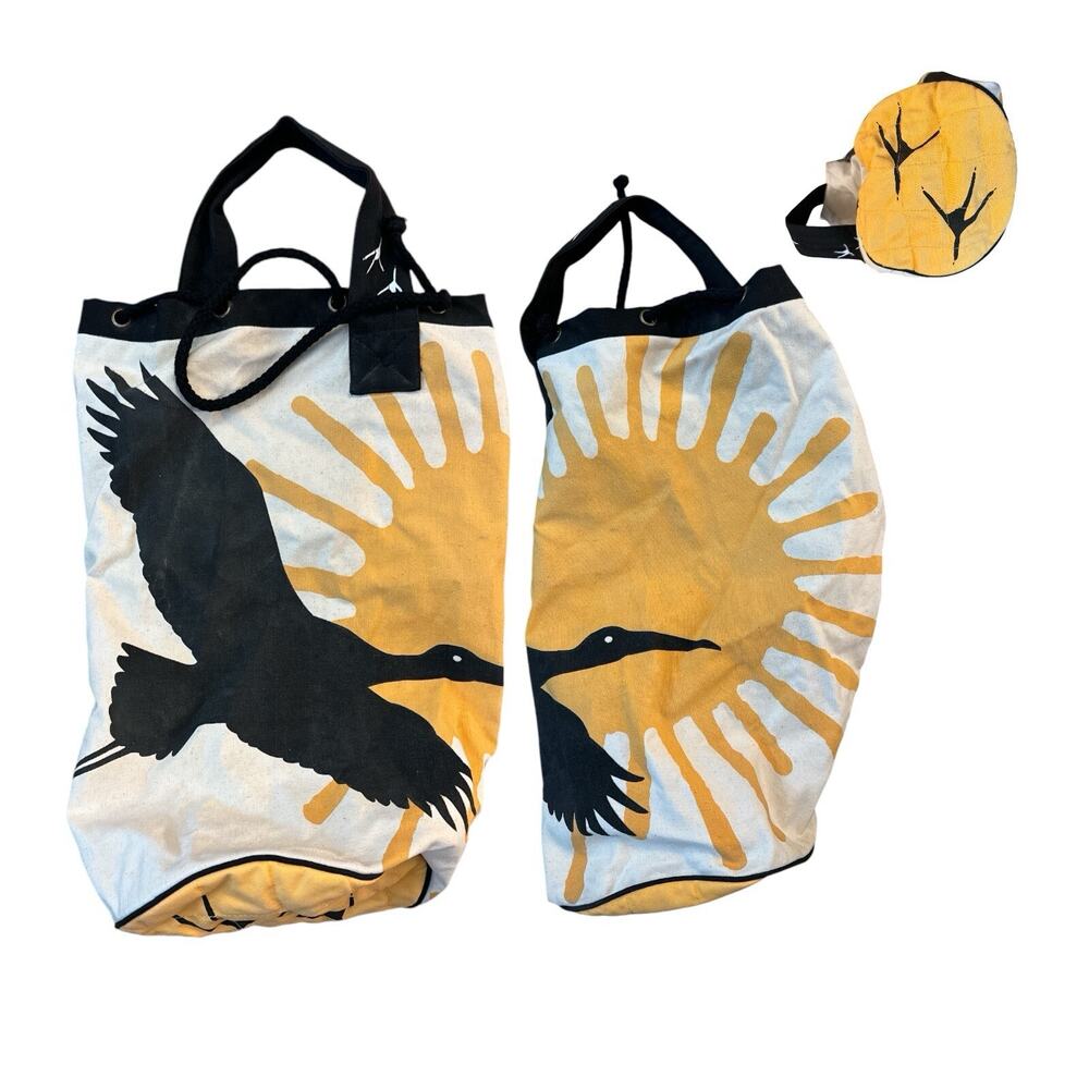 Vintage Crane Sun Tote Shoulder Bag White Yellow Gym Outdoors Canvas